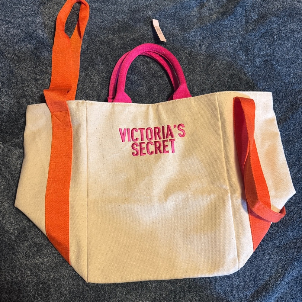 Victoria's Secret Pink Orange Cream Large Tote Bag Summer Beach Bag